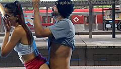 couple fucking in the train terminal in public, so hot