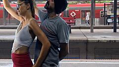 couple fucking in the train terminal in public, so hot