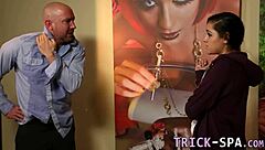 Adorable teen domina masseuse receives cumshot during massage