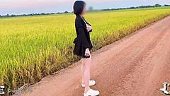 Young couples have sex in rice field.