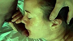 French amateur in satin lingerie performs deepthroat and spanking session.