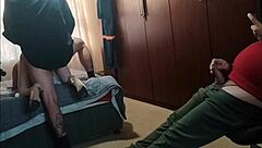 my stepdad and his friend fuck me at once in a threesome with cum on ass and clothes ripped