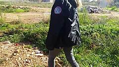 Nippleringlover kinky mother flashes pierced nipples and pussy on public street