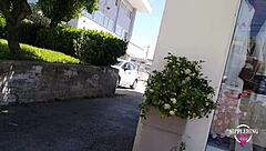 Nippleringlover kinky mother flashes pierced nipples and pussy on public street