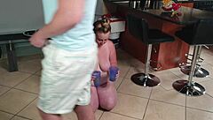 Busty fat slut plays in piss, then sucks her covered toes