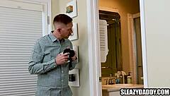 Step daddy teaches step son gay sex with blowjob, masturbation, and fucking using monster cock