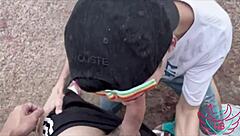 Brazilian Teen Takes Cum on Face at Beach