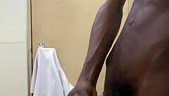 Raw scene of busting nut on big black cock in public bathroom toilet