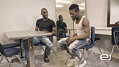 Hung black jock contrasts raw pounding with explosive cum burst