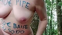 milf slave bent over for doggystyle in forest