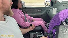 Happy latina girlfriend sucks boyfriend's cock for facial