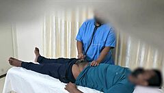 In the hospital, doctor intriguingly jerks patient's cock.