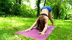 Hot yoga in the woods with uptown bunny