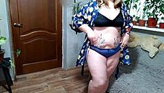 Sexy BBW Cougar Mother-In-Law Roleplays Homemade Scene, Gets Fucked Doggy Style with Dripping Cum on Big Ass