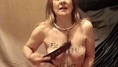 Oh, feel those belt strikes on me as your bound slave. I'm enduring this intense humiliation and bondage orgasm in homemade clip.