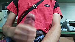 this skinny amateur with small waist masturbates solo at desk. she handles huge cock toy in homemade video.