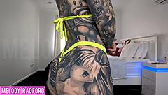 curvy milf with huge fake tits tries on micro bikini. she twerks seductively in bedroom haul.