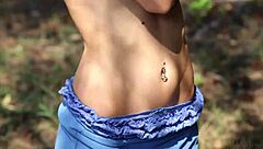 What Happens When Beautiful Babe in Blue Strips Outdoors for Metart?