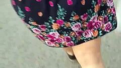 hey, check out this chubby milf flashing her ass outdoors in lingerie