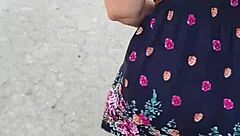 hey, check out this chubby milf flashing her ass outdoors in lingerie