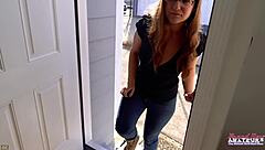 Cute brunette Kay Lee starts by rubbing her shaved pussy then gets fingered before delivering a deepthroat blowjob