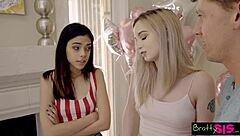 young blonde turns 18 and dives into wild group session with petite skinny brunettes getting doggystyle pounding in caught threesome