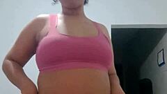 Suggestive chubby Latina prostitute dances sexy, strips naked, and thrusts her fat ass in POV