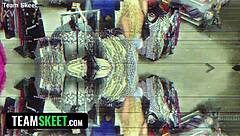 hot chick with big tits caught stealing hints at creampie payoff for pervy guard