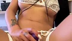 Backstage romp with busty latina model in lingerie for vertical pov action