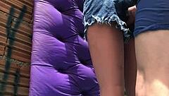 Intriguing assfucking amateur with fuck doll in public favela outdoor sex