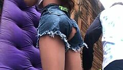 Intriguing assfucking amateur with fuck doll in public favela outdoor sex