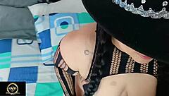 dresses as cowgirl to ride my huge cock