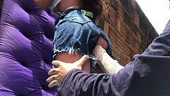 Intriguing assfucking amateur with fuck doll in public favela outdoor sex