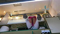 i feel so excited watching the boss tease his sexy shop assistant's wet shaved pussy outdoors while she chats with the customer