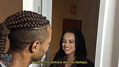 Neighbor exploits shower issue to take the lady next door for a wash with Spanish subtitles