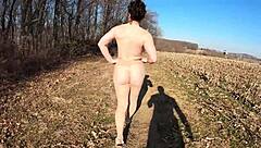 Big ass wife flashes thong leotard over pantyhose outdoors