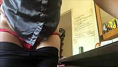 I love when my French amateur girlfriend rides me doggystyle in satin lingerie for clothed sex with blowjob and rimjob