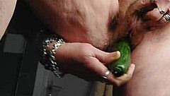 I fuck my hairy pussy with a cucumber