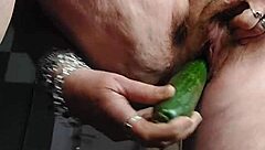 I fuck my hairy pussy with a cucumber