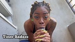 Suggestive Tinee Badass Delivers Balcony Rimjob Before Intense Public Pounding.