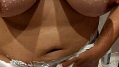 Blonde Milf With Big Tits And Boobs Teases Naked In Steamy Shower Bathing Scene