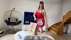 French Bimbo In Cosplay Uniform Strips, Gets Spanked, And Fucked Hard For Kfc Offer