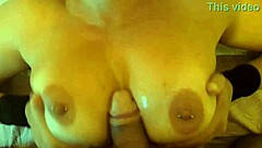 i can't get enough of massaging these huge oiled tits with cum after intense homemade milf handjob