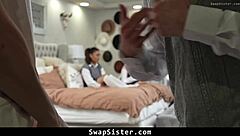 Hot school girls Aria Valencia and Vanessa Moon play a naughty game in a wild 4some orgy with blowjobs and riding