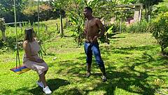 muscular black roommate exits shower naked tattooed latina boss with big ass big tits rides his huge cock in dorm