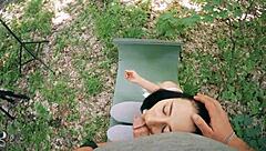 Pov bts freeuse jerking ponytail brunette during meditation huge facial