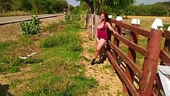 wow flashing natural tits and ass in public streets of cancun mexico as seductive milf exhibits outdoors!