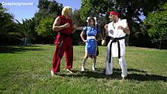 i can't believe jade kush as chun li takes two big cocks in this wild street fighter parody