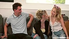 Blonde petite teen gets hardcore fucking with deepthroat before the scene