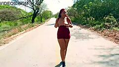 wow flashing natural tits and ass in public streets of cancun mexico as seductive milf exhibits outdoors!